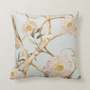Chinoiserie Watercolor Floral Dusty Blue n Pink Kissen