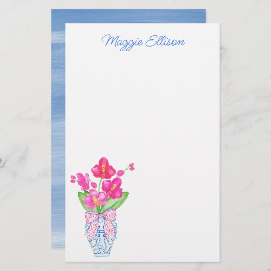 Chinoiserie Watercolor Ginger Jar Orchid Briefpapier (Vorne/Hinten)