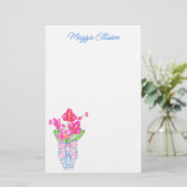 Chinoiserie Watercolor Ginger Jar Orchid Briefpapier (Stehend Vorderseite)