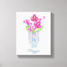 Chinoiserie Watercolor Ginger Jar Orchids Leinwanddruck