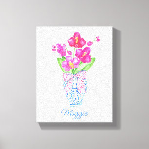 Chinoiserie Watercolor Ginger Jar Orchids Leinwanddruck