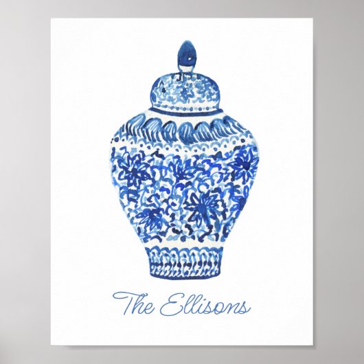 Chinoiserie Watercolor Ginger Jar Poster (Vorne)