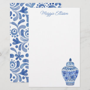 Chinoiserie Watercolor Ginger Jar Stationery Briefpapier