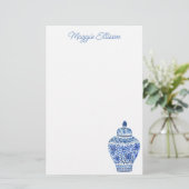 Chinoiserie Watercolor Ginger Jar Stationery Briefpapier (Stehend Vorderseite)