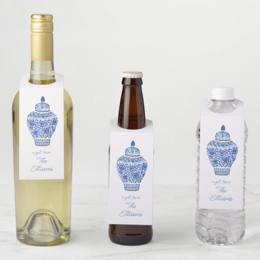 Chinoiserie Watercolor Ginger Jar Vase Flaschenanhänger (Beispiel)