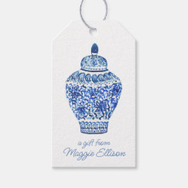 Chinoiserie Watercolor Ginger Jar Vase Gift Tags Geschenkanhänger