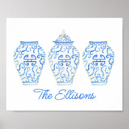 Chinoiserie Watercolor Ginger Jar Vase Poster