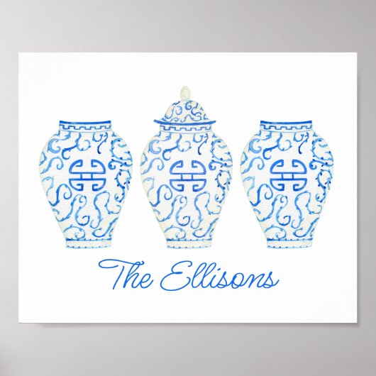 Chinoiserie Watercolor Ginger Jar Vase Poster (Vorne)