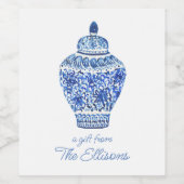 Chinoiserie Watercolor Ginger Jar Vase Weinetikett (Einzelnes Label)