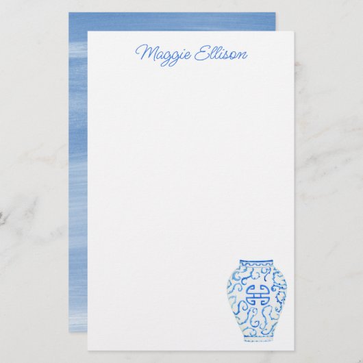 Chinoiserie Watercolor Ginger Vase Geschirr Briefpapier (Vorne/Hinten)