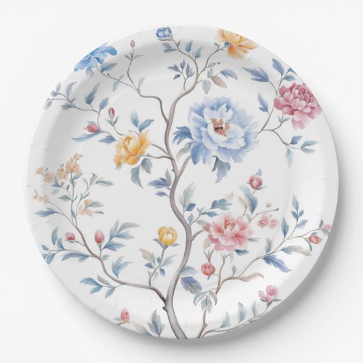 Chinoiserie Watercolor Muster Pappteller (Vorderseite)