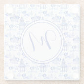 Chinoiserie Watercolor Pagoda Muster Monogramm Glasuntersetzer (Rückseite)