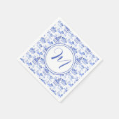 Chinoiserie Watercolor Pagoda Muster Monogramm Serviette (Ecke)