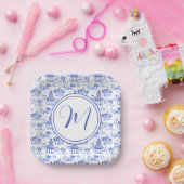 Chinoiserie Watercolor Pagoda Muster Pappteller (Party)