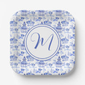 Chinoiserie Watercolor Pagoda Muster Pappteller (Vorderseite)