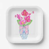 Chinoiserie Watercolor Pink Orchid Ginger Jar Vase Pappteller (Vorderseite)