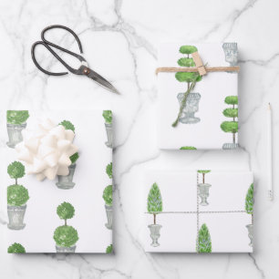 Chinoiserie Watercolor Topiary Wrapping Paper Geschenkpapier Set