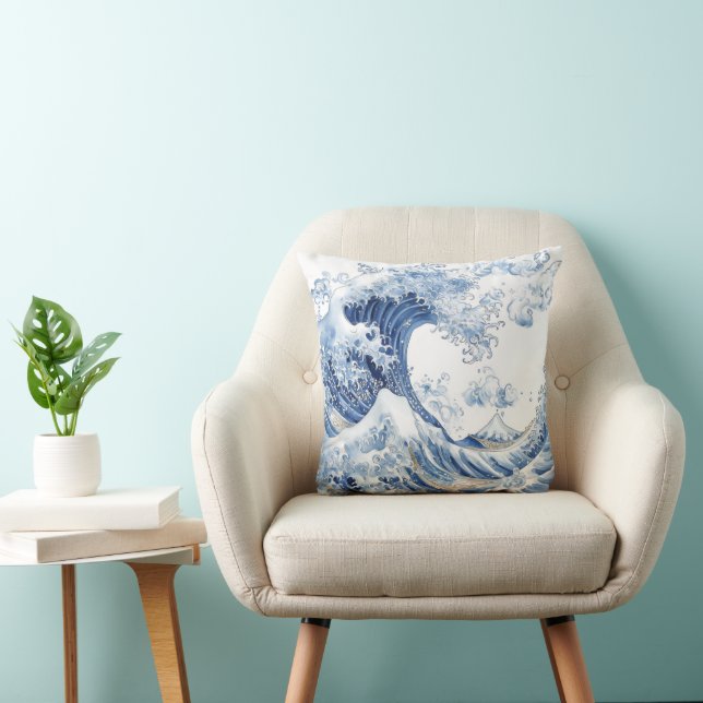 Chinoiserie Watercolor Waves Kissen (Stuhl )