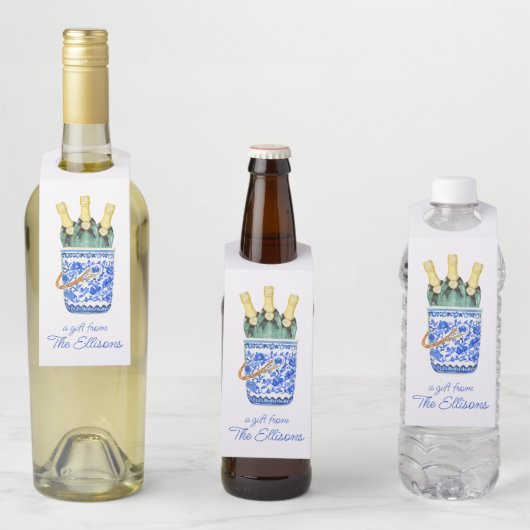 Chinoiserie Watercolor Weinkultur und Erde Flaschenanhänger (Beispiel)