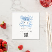 Chinoiserie Wedding Blue Floral QR Share Photos Serviette (Beispiel)