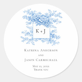 Chinoiserie Wedding Floral Monogram Elegant Runder Aufkleber