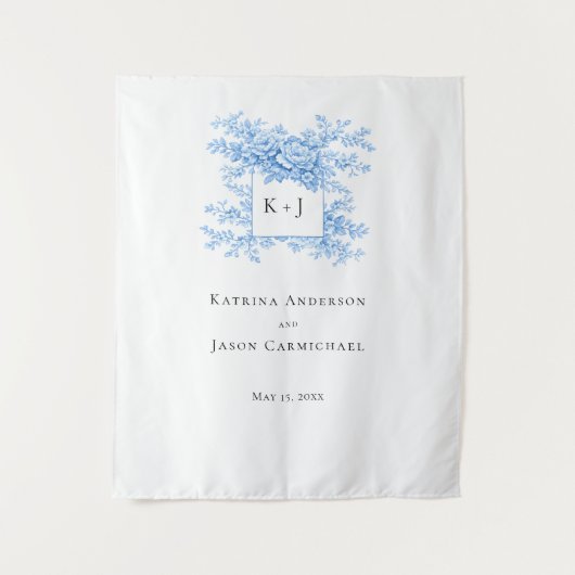 Chinoiserie Wedding Floral Monogram Elegant Wandteppich (Vorderseite)