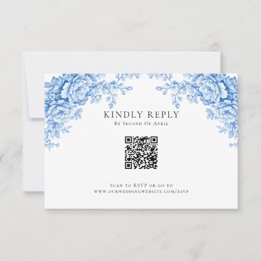 Chinoiserie Wedding Minimal Monogram RSVP QR Code Karte (Vorderseite)