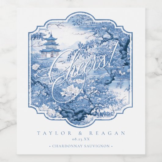 Chinoiserie Wedding Pattern Cheers ID1094 Weinetikett (Einzelnes Label)
