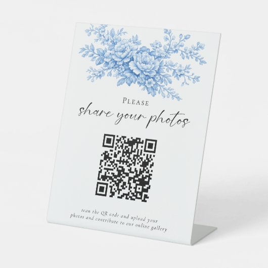 Chinoiserie Wedding Photos QR Code Welcome Script Sockelschild (Vorderseite)
