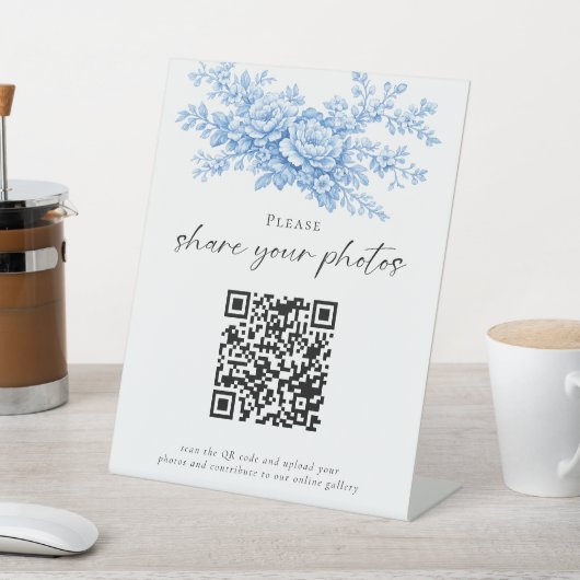 Chinoiserie Wedding Photos QR Code Welcome Script Sockelschild (In SItu)