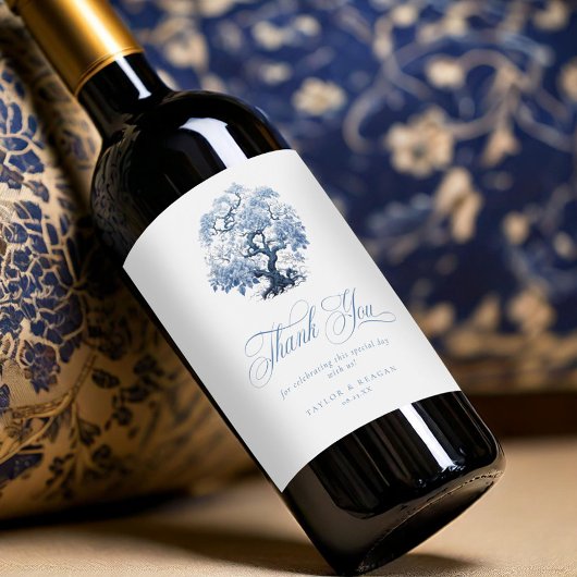 Chinoiserie Wedding Tree Motif Vielen Dank, ID1094 Weinetikett