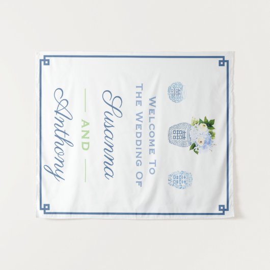 Chinoiserie Wedding Welcome Virtual Background Sti Wandteppich (Vorderseite (Horizontal))