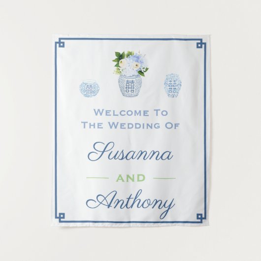 Chinoiserie Wedding Welcome Virtual Background Sti Wandteppich (Vorderseite)