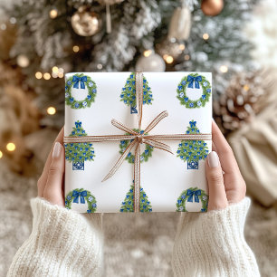 Chinoiserie-Weihnachten Blau und Weiß Geschenkpapier
