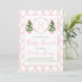 Chinoiserie Weihnachten Pink Preppy Baby Dusche Einladung (Stehend Vorderseite)