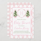 Chinoiserie Weihnachten Pink Preppy Baby Dusche Einladung (Vorne/Hinten)