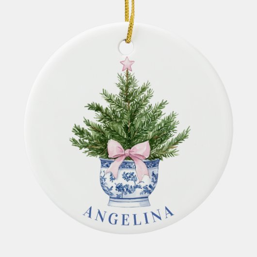 Chinoiserie Weihnachtsbaum mit Bow Keramik Ornament (Vorne)
