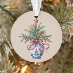Chinoiserie-Weihnachtsbaum Roter Schleifen-Vase Vi Ornament