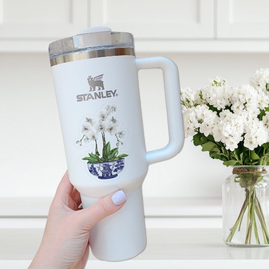 Chinoiserie, weiß, orchid, mit Name Vinyl Aufklebe Aufkleber