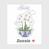 Chinoiserie, weiß, orchid, mit Name Vinyl Aufklebe Aufkleber (Blatt)