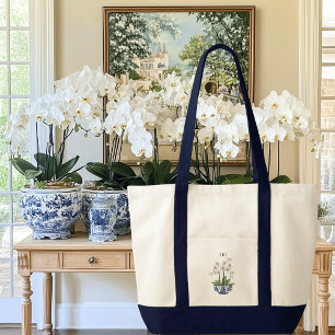 Chinoiserie Weiße Orchidee Kontrastbesatz Boot Tragetasche