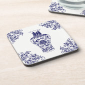 Chinoiserie White und Blue Ginger Jar Throw Pillow Getränkeuntersetzer (Linke Seite)
