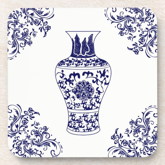 Chinoiserie White und Blue Ginger Jar Throw Pillow Getränkeuntersetzer (Vorderseite)