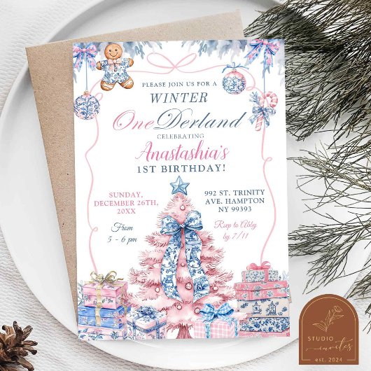 Chinoiserie Winter Onederland Coquette Zum Geburts Einladung