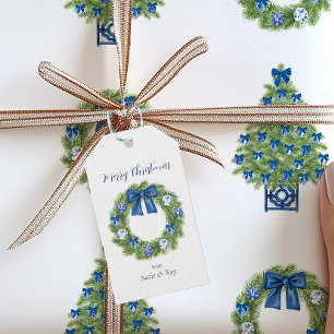 Chinoiserie Wreath Blue und White Christmas Geschenkanhänger
