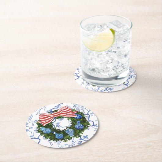 Chinoiserie Wreath, Christmas Ginger Jar, Party Runder Pappuntersetzer (Vor Ort)