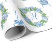 Chinoiserie Wreath Christmas Monogram Geschenkpapier (Rolleneckpunkt)