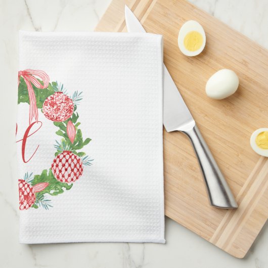 Chinoiserie Wreath Christmas Monogram Geschirrtuch (Viertel Falte)