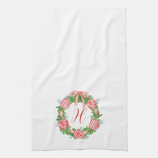 Chinoiserie Wreath Christmas Monogram Geschirrtuch (Vertikal)