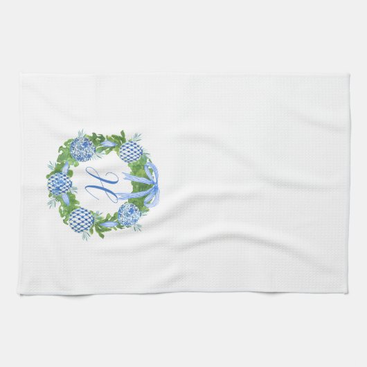 Chinoiserie Wreath Christmas Monogram Geschirrtuch (Horizontal)